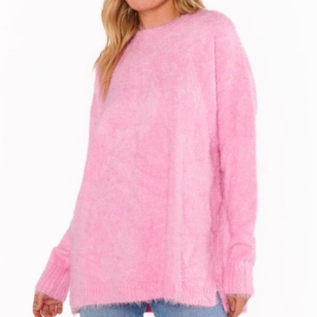 Show Me Your Mumu Bonfire Sweater In Pink Furry Barbie Pink Size Med Soft Cozy